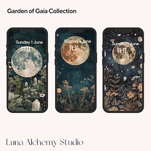 Moon Phone Wallpaper | Aesthetic Full Moon Lock Screen | Celestial Floral Background | Digital Download