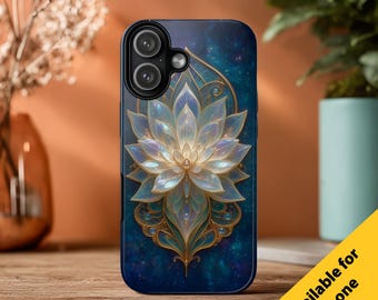 Elegante custodia per telefono Galaxy Lotus, design floreale iridescente perlato, cover per iPhone in stile boho chic celeste, regalo floreale scintillante per lei