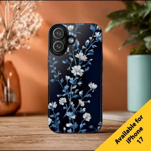 William Morris Inspired Phone Case - Twilight Meadow in Midnight Blue | Elegant Vintage Botanical Design for iPhone, Samsung, Pixel