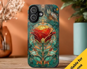 Twilight Rose Stained Glass Phone Case, Tough Cases for Smartphones, Beautiful Gift Idea, Floral Design Phone Cover