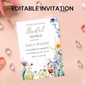 Boho Wildflower Bridal Shower Invitation Template (Digital Download)
