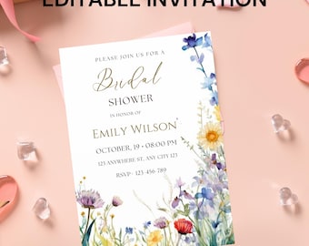 Boho Wildflower Bridal Shower Invitation Template (Digital Download)