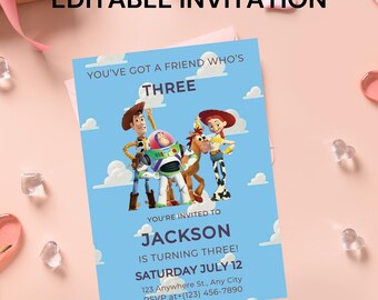 Toy-Inspired 3rd Birthday Invitation: Editable Canva Template (Digital Download)