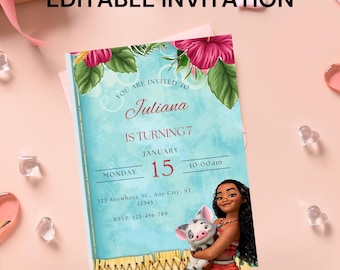 Personalized Moana Birthday Invitation: Editable Hawaiian Cartoon Theme