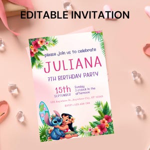 Lilo and Stitch Birthday Invitation | Editable Hawaiian Party Invite | Beautiful Invitation for Your Little One&#39;s Birthday | lilo and stitch