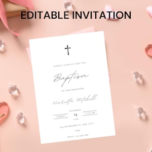 Baptism Invitation Template, Modern Baptism Invite, Minimalist Baptism Invite, Simple Baptism Invite, Minimal Aesthetic