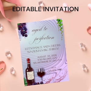 Editable Aged to Perfection Invitation, Wine Birthday Invitation, Winery Invitation, Fine Like Wine, Floral, Printable or Text Invite