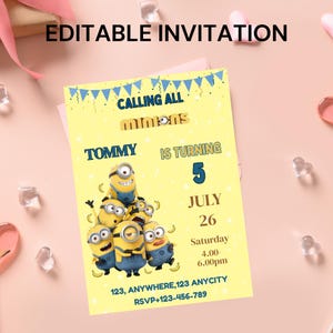 Yellow Birthday Invitation: Editable Canva Template (Digital Download 5x7in
