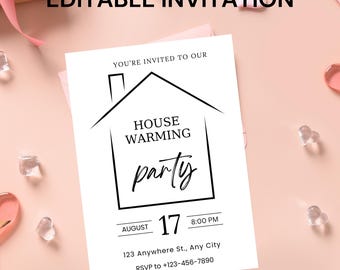 Modern Minimalist Housewarming Invitation: Editable Template (Canva, PDF Download
