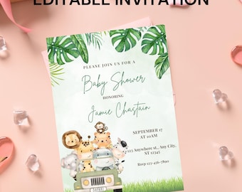 Editable Jungle Safari Baby Shower Invitation (5x7 inch)