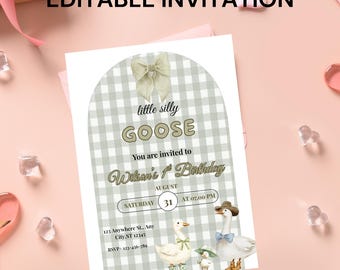 One Silly Goose Birthday Invitation Template: Editable Green Invite (Canva, Digital Download)