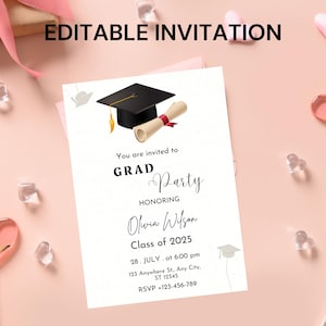Graduation Party Invitation Template, Graduation Announcement Invitation, Graduation Party Invite, Class Of 2025, Canva Template, Highschool