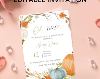 Kürbis-Babyparty-Einladung: Herbst-Thema, bearbeitbare Vorlage (Instant Download)