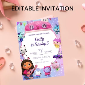 Gabby&#39;s Dollhouse Birthday Invitation: Editable Pandy Party Invite (Digital Download)