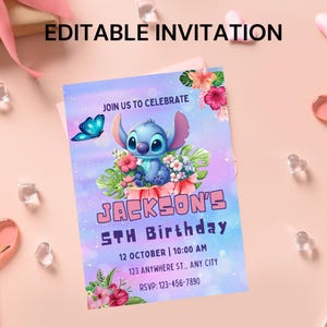 Editable Stitch Invitation, Custom Printable Stitch Party Invite Template, Stitch Birthday Invite, Digital Stitch Birthday Girl Canva Edit
