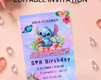 Editable Stitch Birthday Invitation Template: Printable Canva Party Invite (Digital Download)
