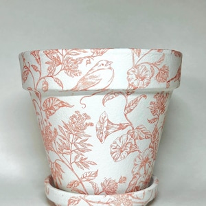 Toile Bird Flower Pot Planter-French Country Botanical-vintage farmhouse