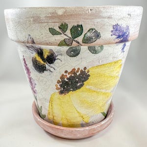 Hand-Decorated Terra Cotta Decoupage Flower Pot: Shabby Chic with Saucer