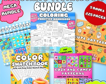 Bundel oefenkleurboek, 225 pagina's digitale pdf-kleurwerkbladen om de kleurvaardigheden te verbeteren met overvloeiing van patroontextuur en schaduw
