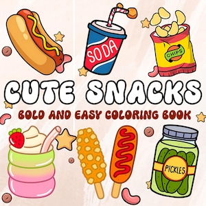Food & Snacks Coloring Pages, Bold and Easy Coloring Book for Kids and Adults, Instant Digital Download, Printable PDF Book