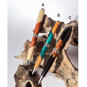 Penne a sfera di lusso fatte a mano in legno e resina – Idea regalo unica – Penne eleganti dall'aspetto naturale
