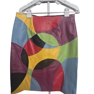 MetroStyle Gonna a tubino in vera pelle con patchwork color block 12 NWT Y2K