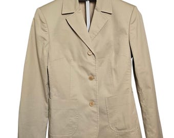 Blazer vintage Sisley Italy color caqui de algodón, estilo años 2000, lujo discreto y elegante para la oficina.