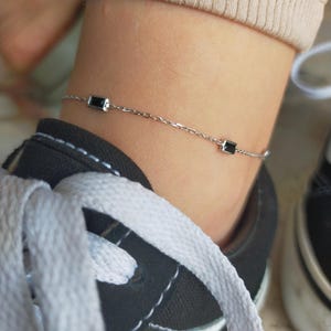 Black Onyx Sterling Silver Anklet , Adjustable Chakra Protection Jewelry | 925 Silver, Handmade, Gift for Her