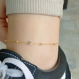 Gold Evil Eye Anklet – 925 Sterling Silver, Dainty Star Charms, Adjustable Summer Gift