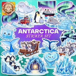 Antarctica Sticker Set – Penguin, Seal, Husky Vinyl Decals