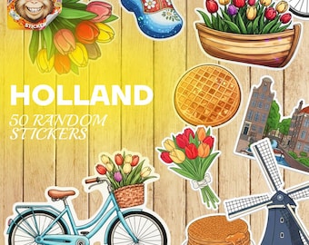 Holland Netherlands Sticker Pack – 50 Vinyl Tulip, Bike, Windmill, Stroopwafel Stickers