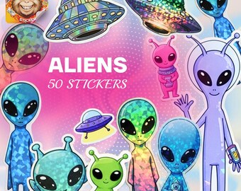 Alien Sticker Pack – 50 Waterproof UFO and Space Vinyl Stickers