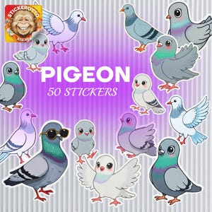 Tauben-Aufkleber-Pack - 50 Cartoon-Vinyl-Vogel-Aufkleber