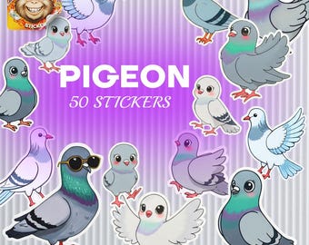 Funny Pigeon Sticker Pack – 50 Cartoon Vinyl Bird Stickers