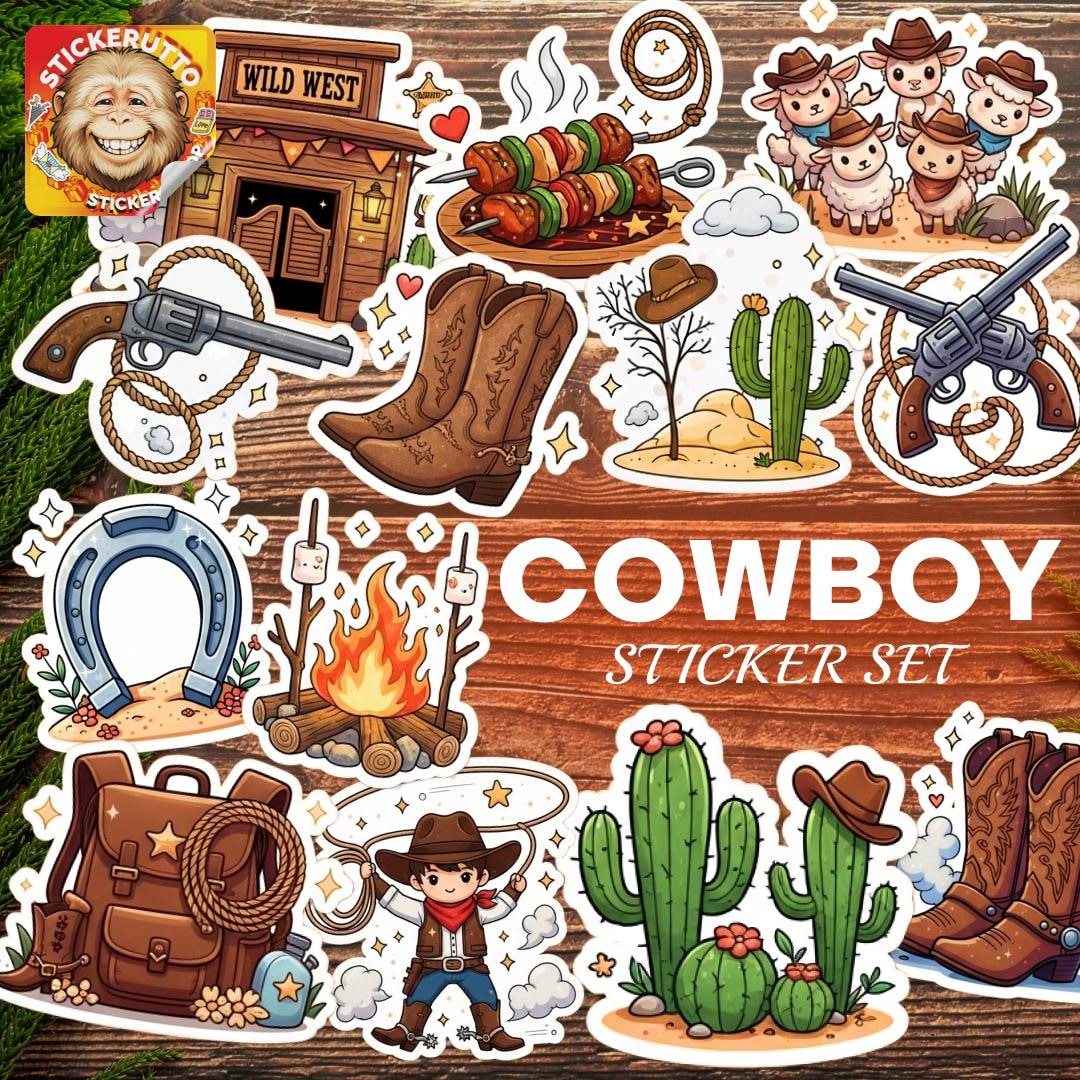 Cowboy 50 Sticker Set – Western Stickers Pack: Vinyl or Holographic - Etsy