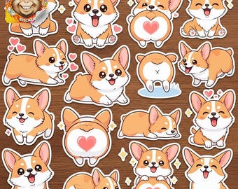 Kawaii Corgi Sticker Pack: 50 Waterproof Vinyl Puppy Decals