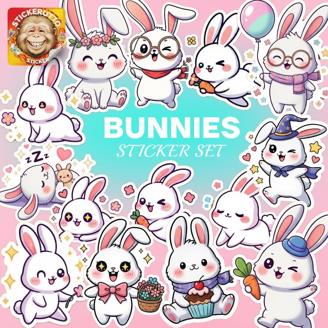 Cute Bunny Sticker Pack – Adorable Rabbits | Vinyl or Holographic - Etsy