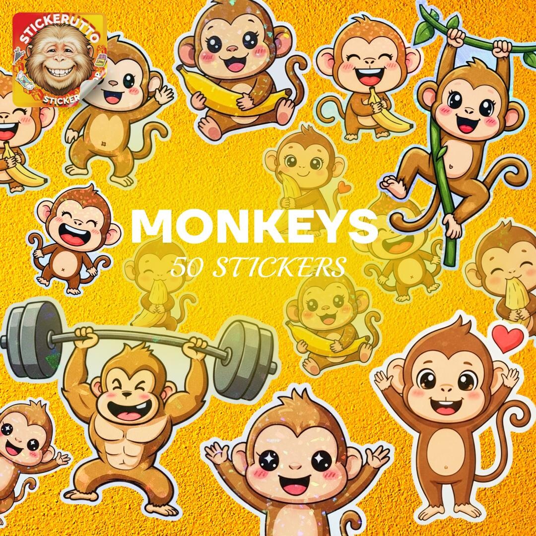Monkey Stickers - Waterproof Vinyl Decals, Jungle Animals (50-pack) - Etsy
