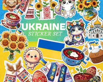Ukrainian Culture Sticker Pack – Folk Art, Cats, Sunflowers, Borscht
