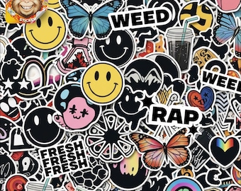 Black Sticker Pack – Y2K, Smiley, Butterfly, Waterproof Vinyl