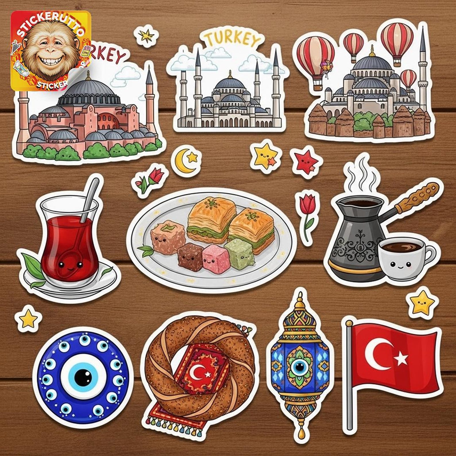 Turkey Sticker Pack – Glossy & Holographic Turkish Culture Stickers - Etsy