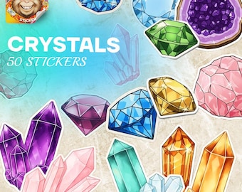 Kristallen stickerpakket: 50 glanzende en holografische vinylstickers met edelstenen