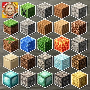 Pixel Block Vinyl Sticker Pack – 50 Waterproof Cube Designs for Pixel Art Lovers - Laptop Stickers, Guitar Stickers, Bottle Stickers