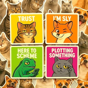 50 adesivi! 50 adesivi di animali intelligenti - Volpe, gatto, procione e altro in stile meme! Adesivi per laptop, borraccia, diario.