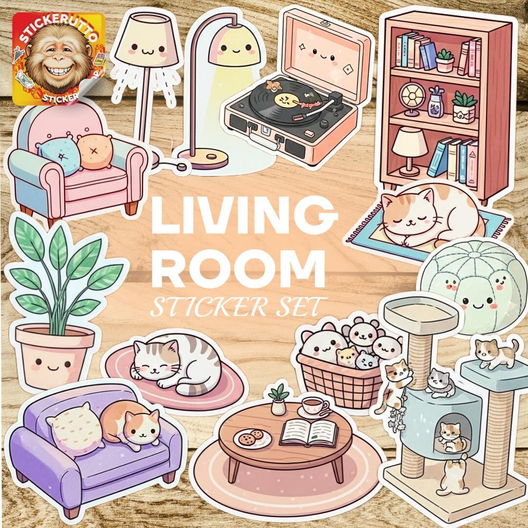 Repoting Room Sticker Living Room Sticker Set – Cozy Home Aesthetic Vinyl and Holographic ...