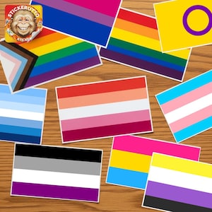50 Pride Flag Stickers  Waterproof Vinyl LGBTQ+ Sticker Pack, Rainbow, Trans, Lesbian, Bi, Pan, Ace, Non-Binary, Intersex - Laptop Stickers