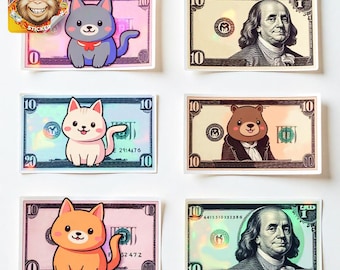 Funny Meme Money Sticker Pack: Capybara, Shiba Inu, Cat (50 Vinyl & Holographic Stickers)