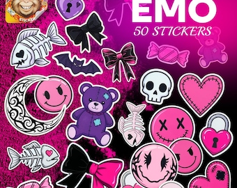Paquete de pegatinas de vinilo emo: 50 pegatinas góticas rosas y negras