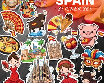 Stickerpakket Spanje: vinylstickers Spaanse cultuur, flamenco en tapas