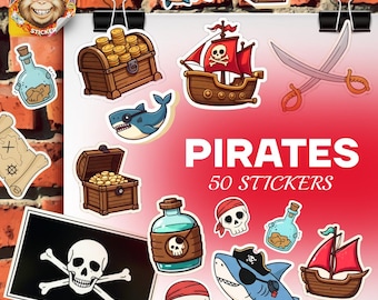 Pirate Sticker Pack – 50 Vinyl Stickers with Treasure Maps, Ships, and Skulls